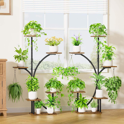 Pair of Indoor Plant Stand W/Glow Light 6 Tiers and Hanging Shelf Hook