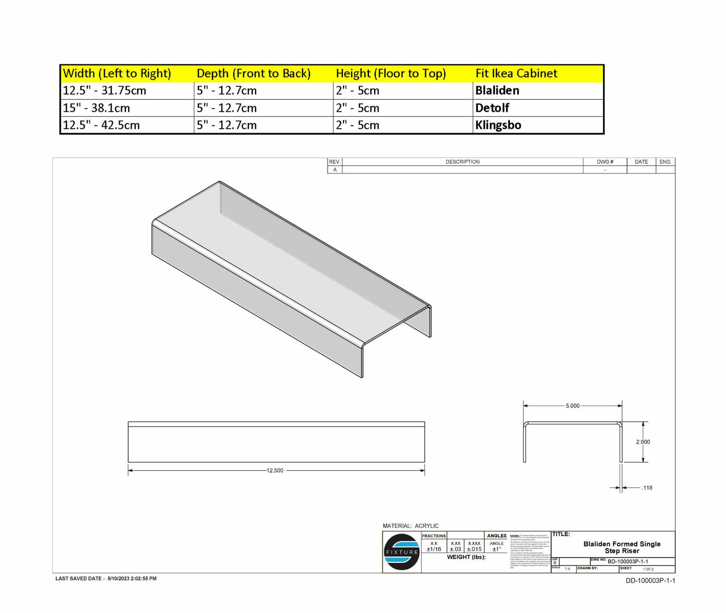 Single Step Formed Blaliden Acrylic Shelve Stand