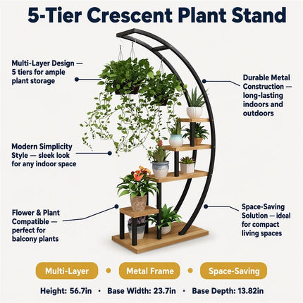 5-Tiers Metal Crescent Plant Stand