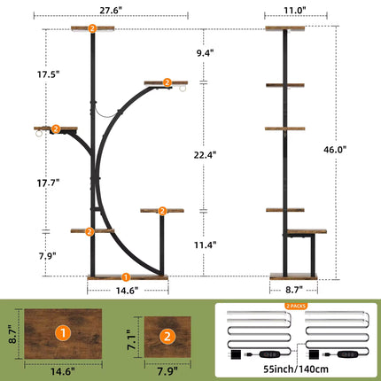 Pair of Indoor Plant Stand W/Glow Light 6 Tiers and Hanging Shelf Hook