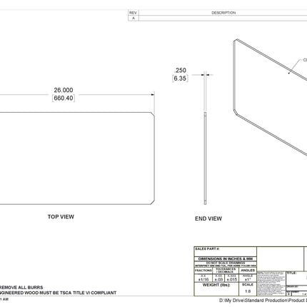 STRONG MILSBO TALL Acrylic replacement shelf 26"x13.25"x1/4" thick