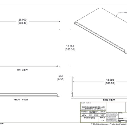 STRONG MILSBO TALL Acrylic replacement shelf 26"x13.25"x1/4" thick