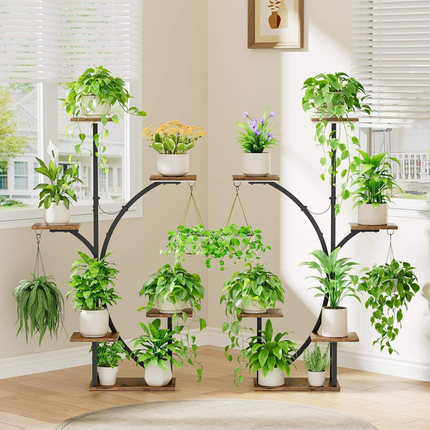 Pair of Indoor Plant Stand W/Glow Light 6 Tiers and Hanging Shelf Hook